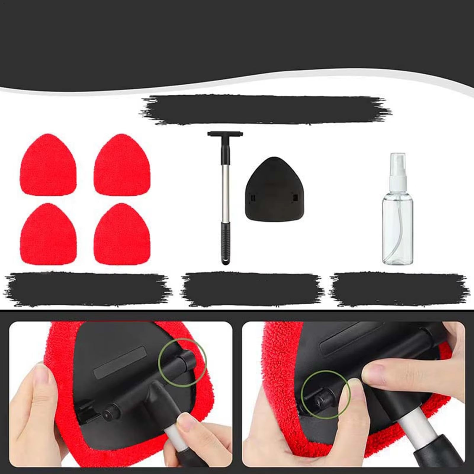 Car Windshield Cleaner Interior Long Handle Windscreen Cleaner Kit for Windows Mirrors Extendable Windshield Cleaning Tool